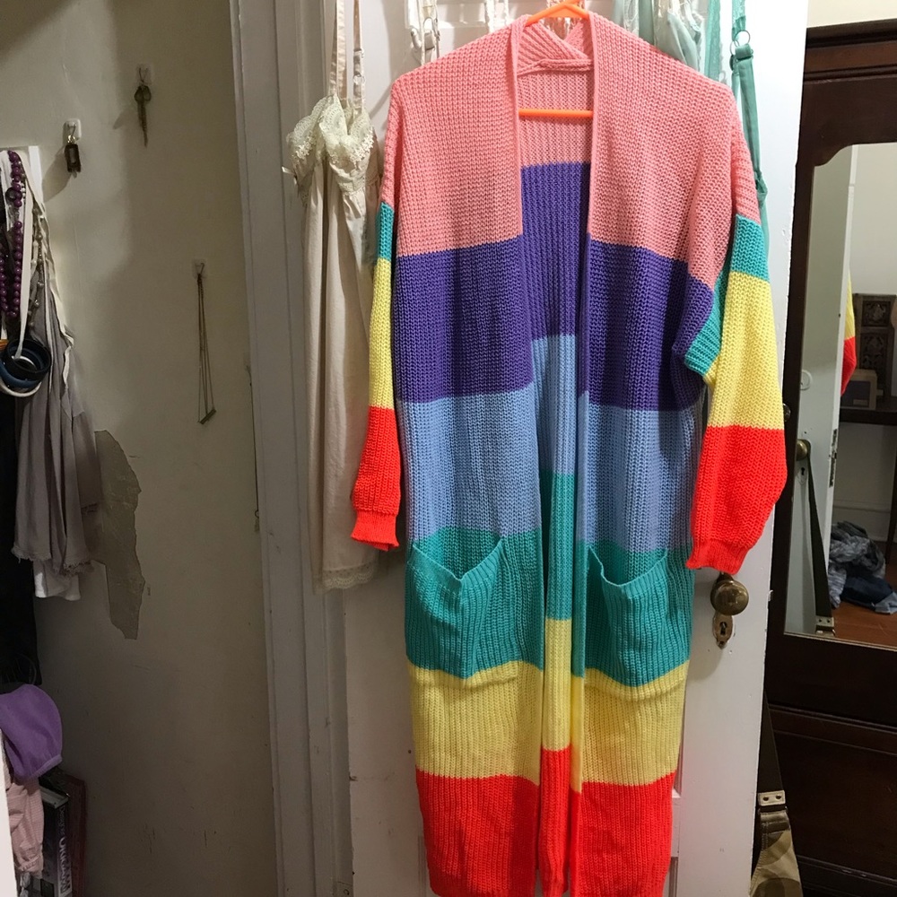 Knee length multi colored sweater